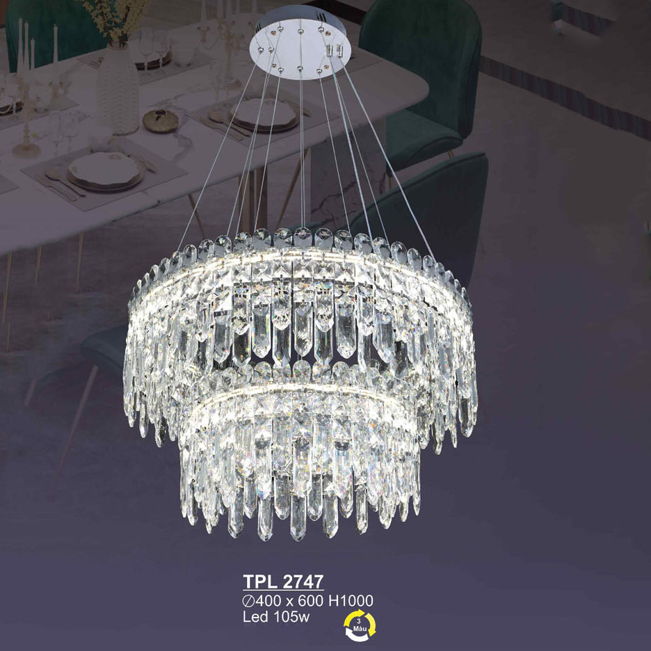 Đèn treo pha lê SANO LED 105W - Ø400*600*H1000 - 3 màu ánh sáng