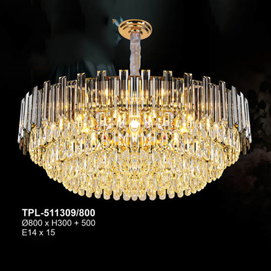 Đèn chùm pha lê Andora Ø800 x H300 + 500 E14 x 15