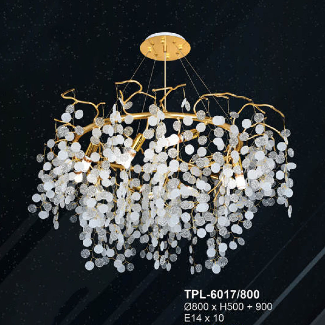 Đèn thả pha lê Andora TPL-6017/800 Ø800 x H500 + 900 E14 x 10