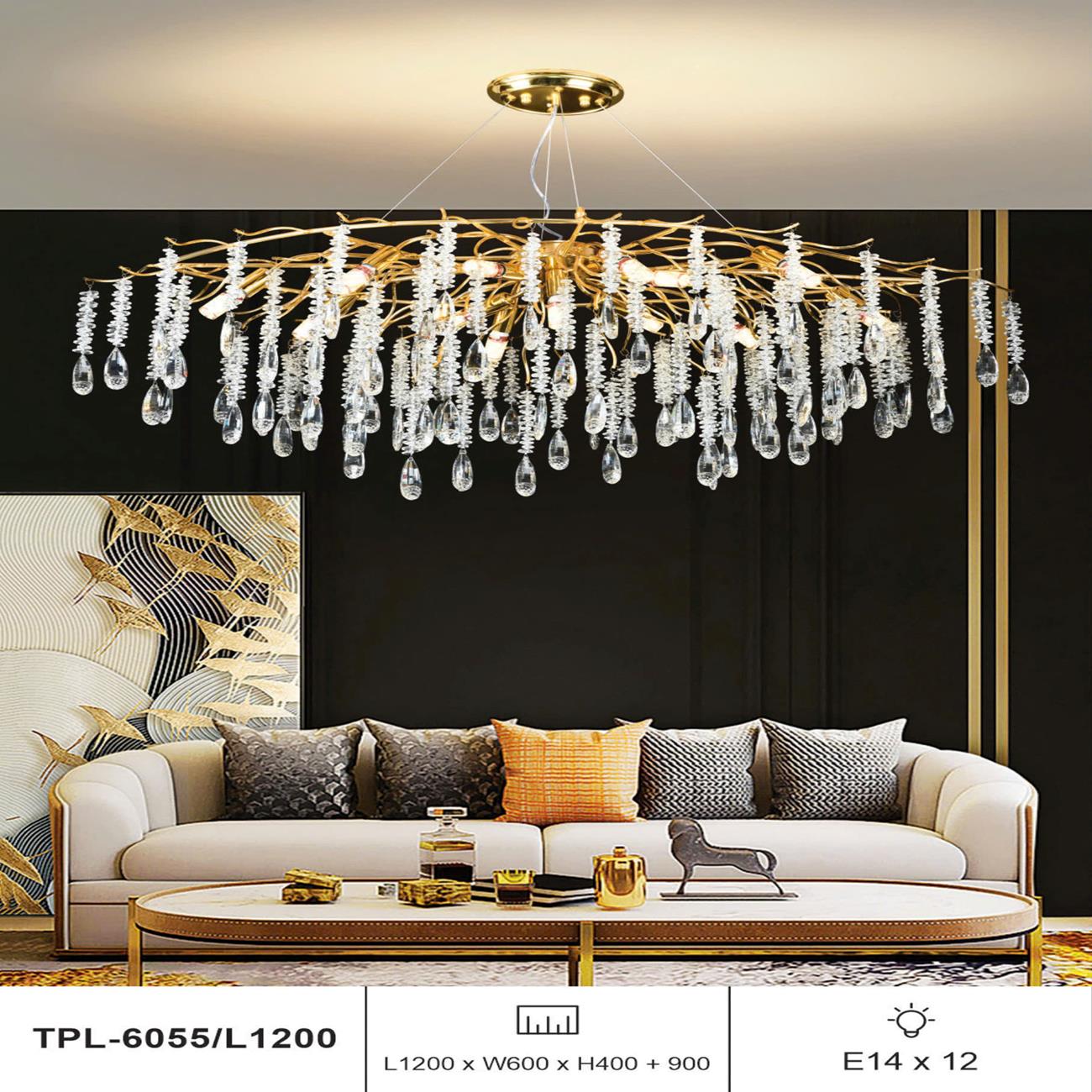 Đèn thả chùm pha lê Andora L1200 x W600 x H400 + 900 E14 x 12