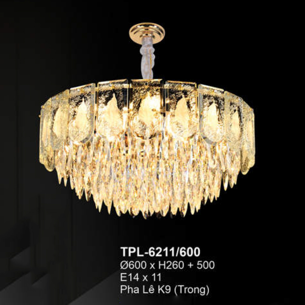 Đèn chùm pha lê Andora Ø600 x H260 + 500 E14 x 11 Pha Lê K9 (Trong)