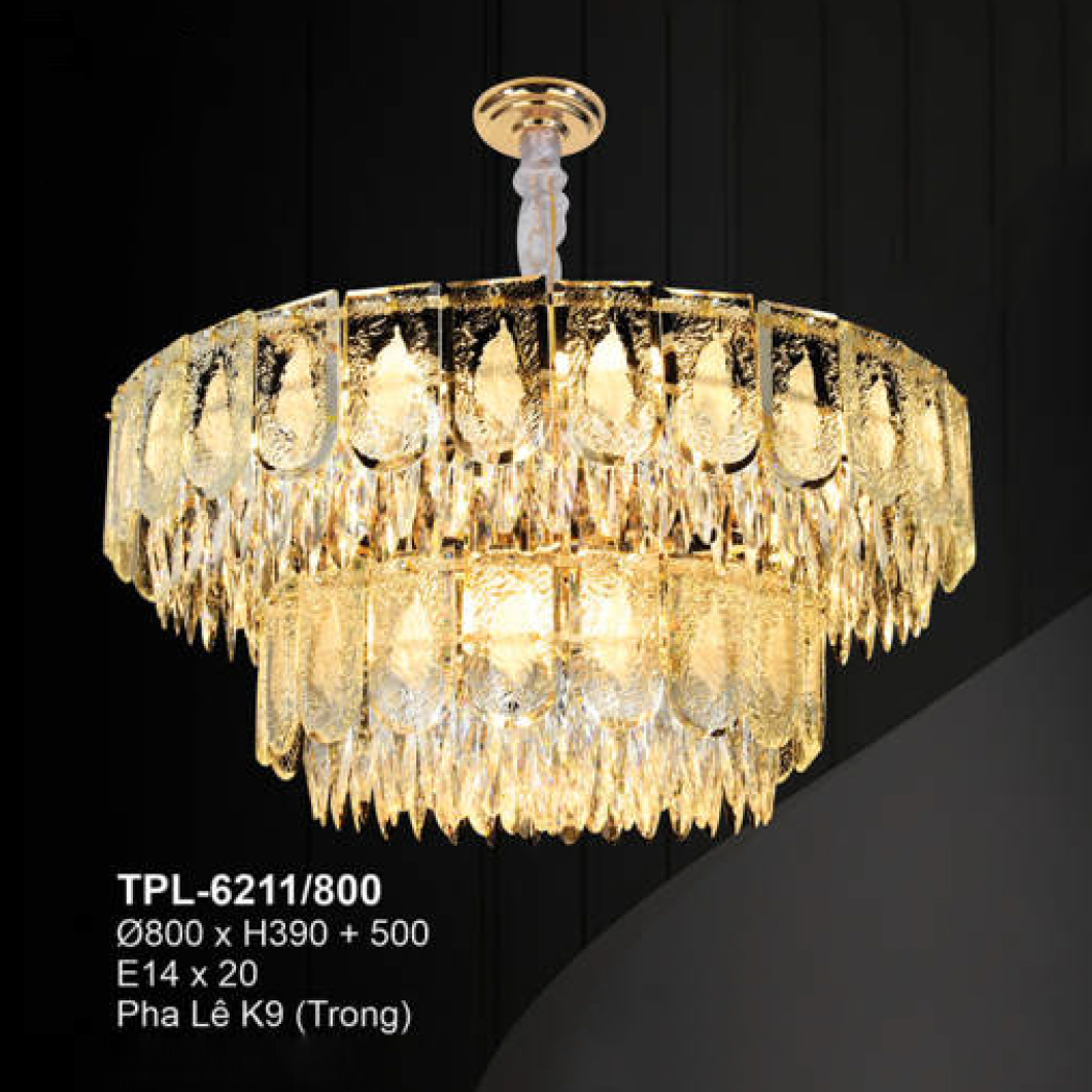 Đèn chùm pha lê Andora Ø800 x H390 + 500 E14 x 20 Pha Lê K9 (Trong)