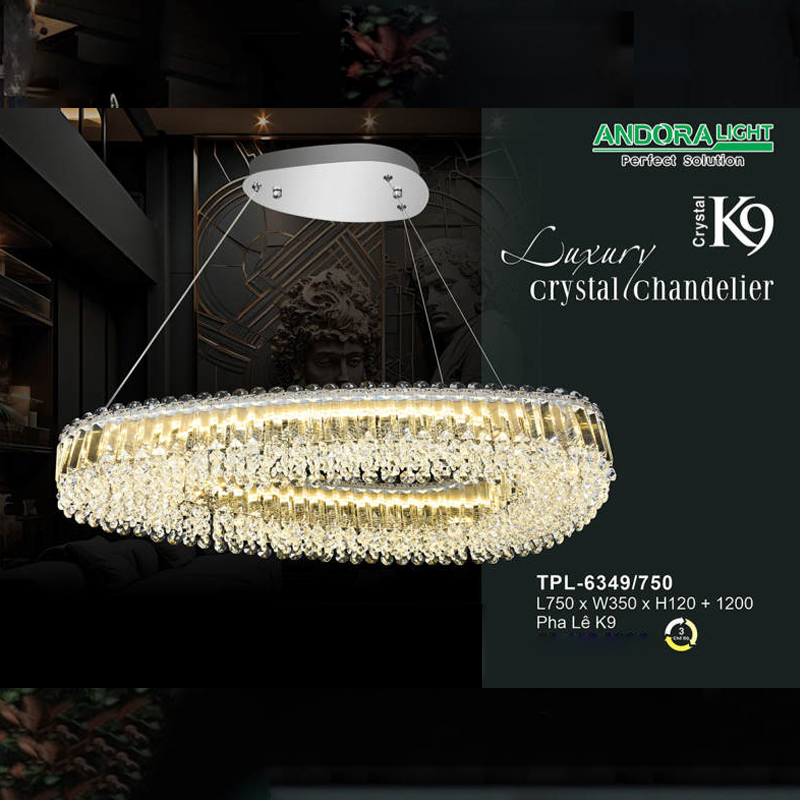 Đèn thả chùm pha lê Andora TPL-6349/750 - L750*W350*H120+1200 Pha Lê K9