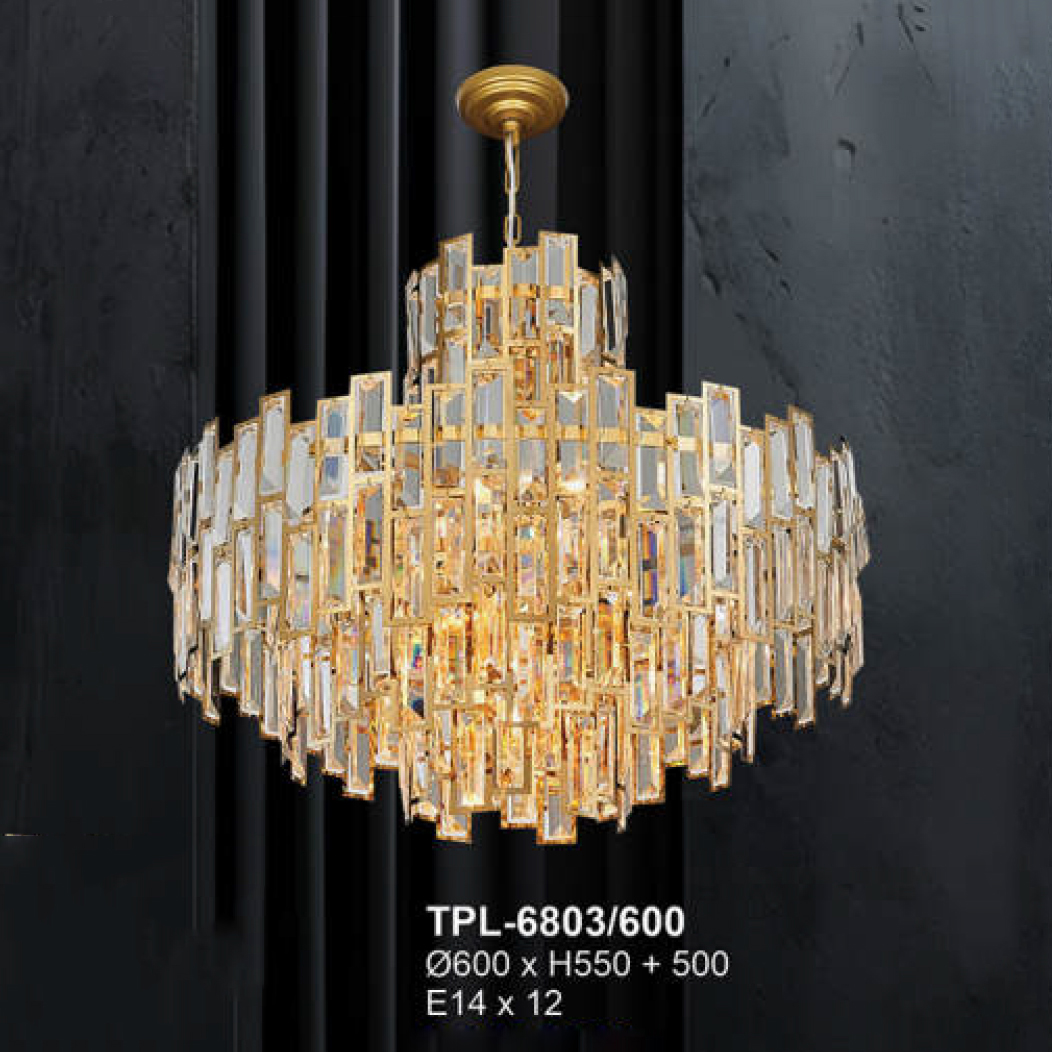 Đèn chùm pha lê Andora Ø600 x H550 + 500 E14 x 12