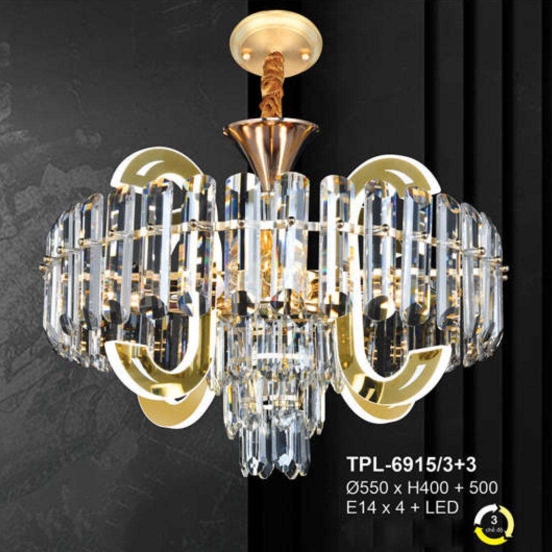 Đèn chùm pha lê Andora Ø550 x H400 + 500 E14 x 4 + LED