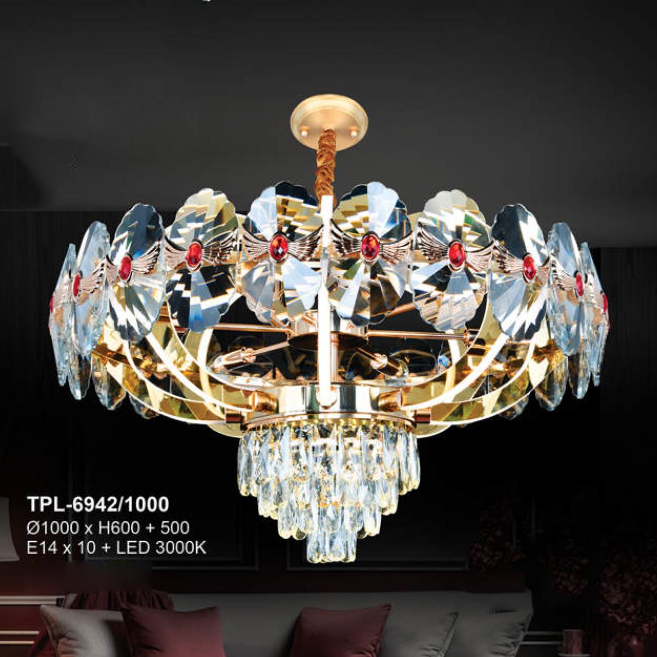 Đèn chùm pha lê Andora Ø1000 x H600 + 500 E14 x 10 + LED 3000K