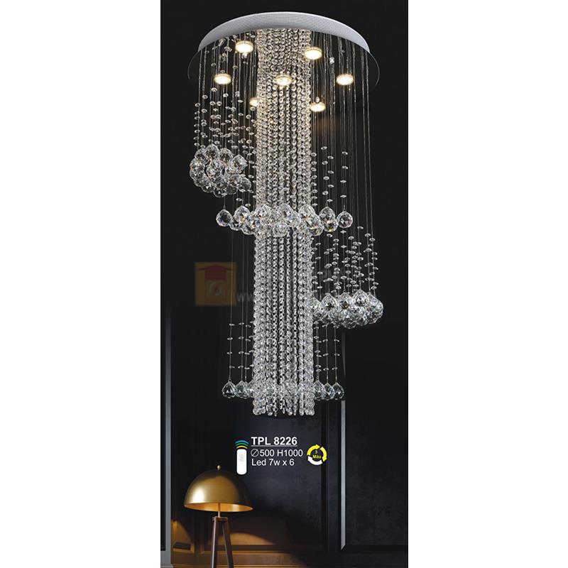 Đèn treo Pha Lê Led 7W*6 - Ø500*H1000 - 3 màu ánh sáng