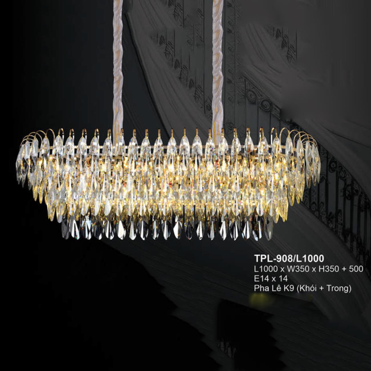 Đèn chùm pha lê Andora L1000 x W350 x H350 + 500 E14 x 14 Pha Lê K9 (Khói + Trong)