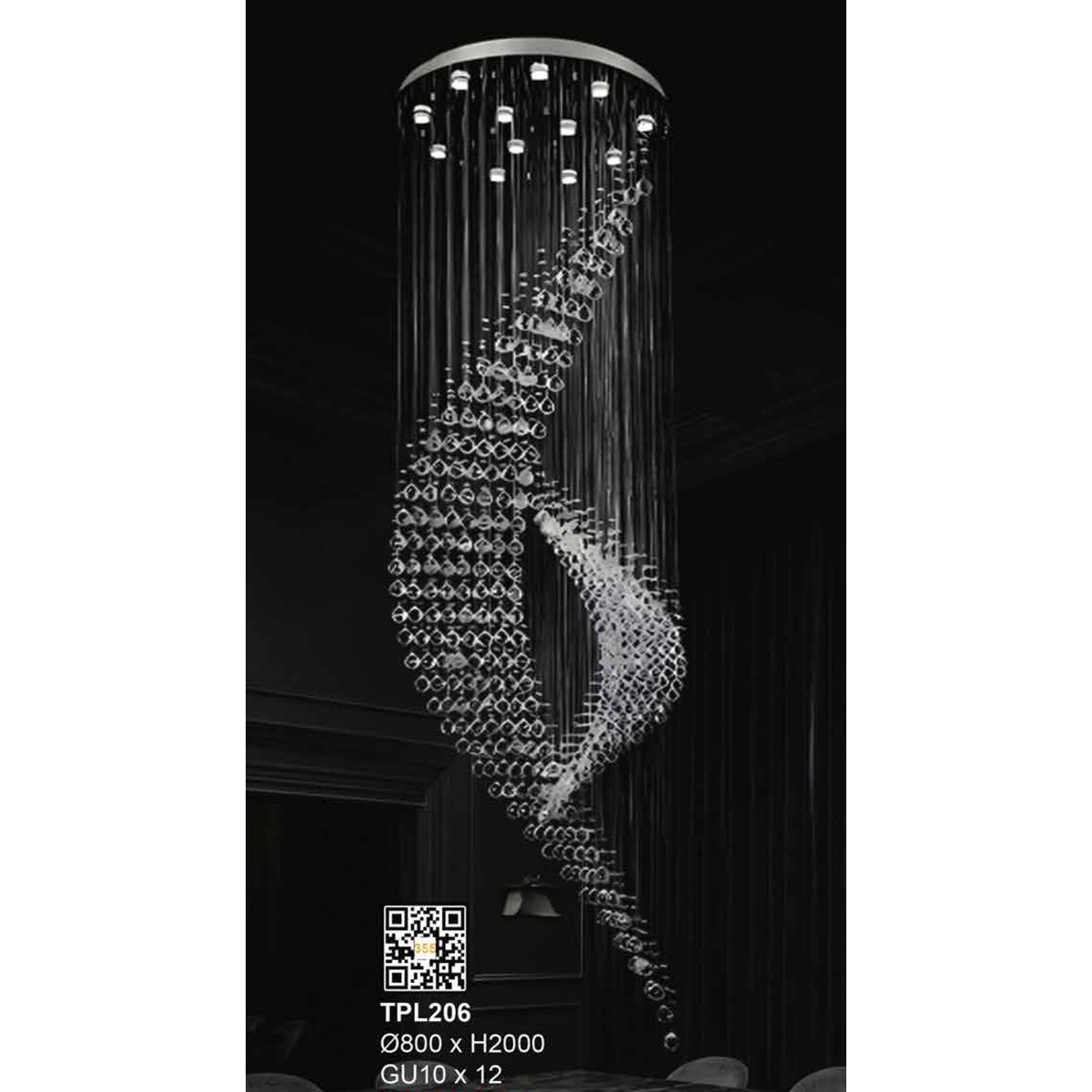 Đèn thả pha lê 355 DECOR TPL206 Ø800*H2000