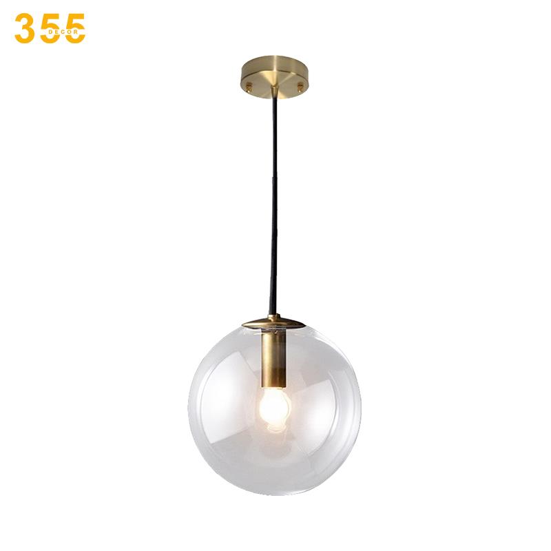 Đèn thả trang trí E27*1, chóa thủy tinh nắp vàng