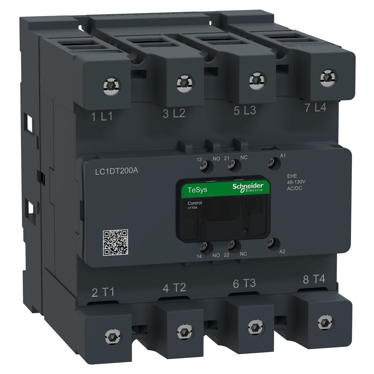 Contactor, Tesys Deca Advanced, 4P(4NO), 160A UL General Purpose, 24-60V AC/DC coil, Everlink