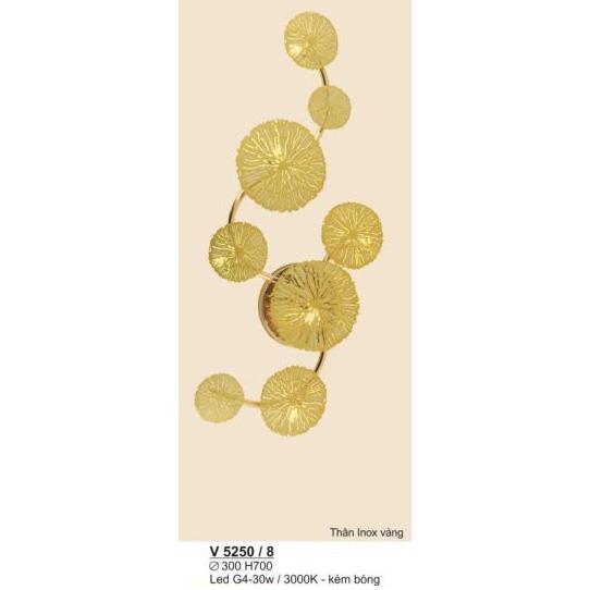 Đèn vách trang trí Sano LED G4-30W-3000K (kèm bóng)-Ø300*H700, thân inox vàng
