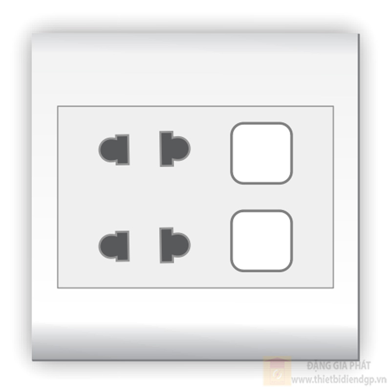 Ổ cắm đôi 2 chấu 16A với 2 lỗ và viền đơn trắng LiOA V20S2U2X