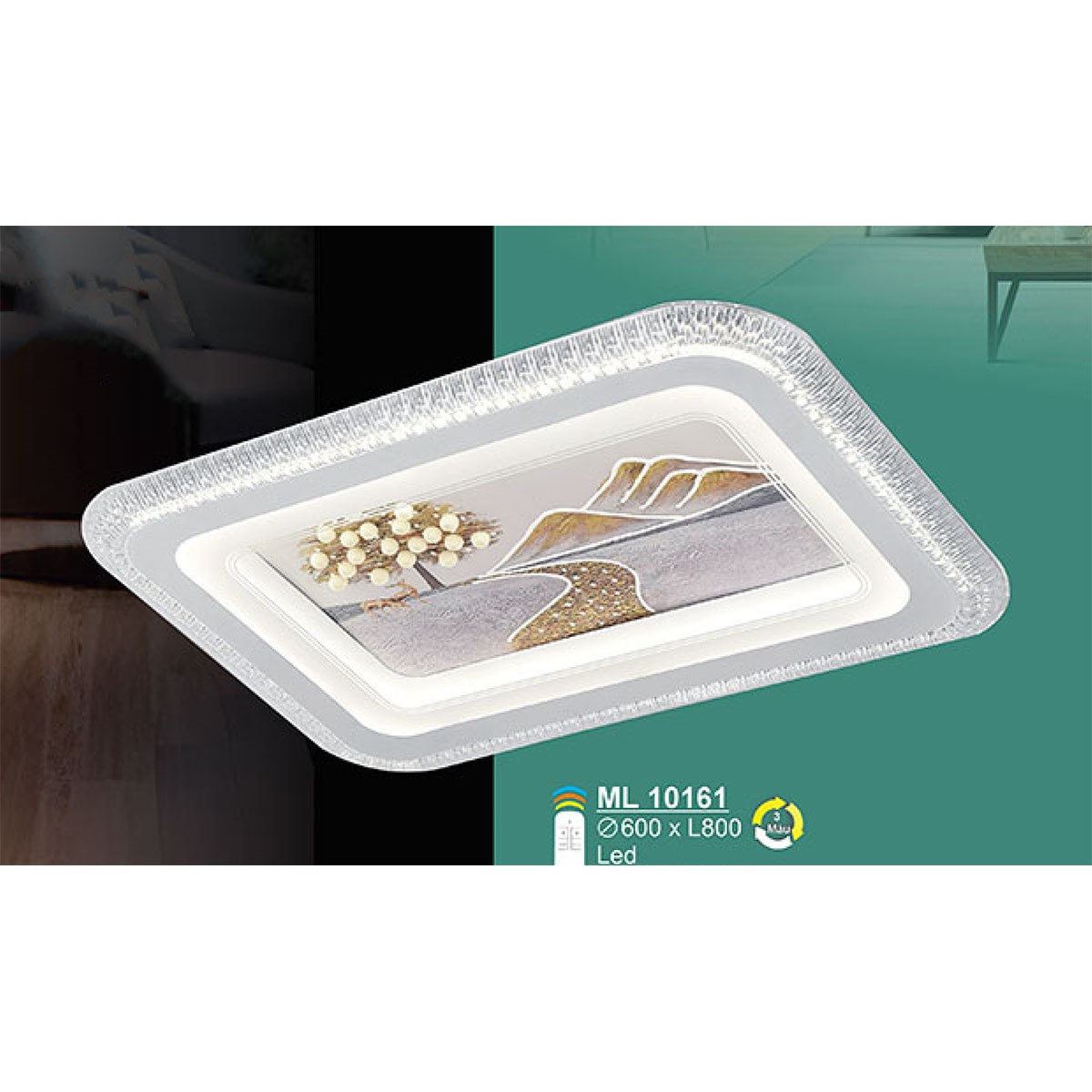 Đèn mâm chữ nhật ốp trần Sano ML 10161 Ø600*L800
