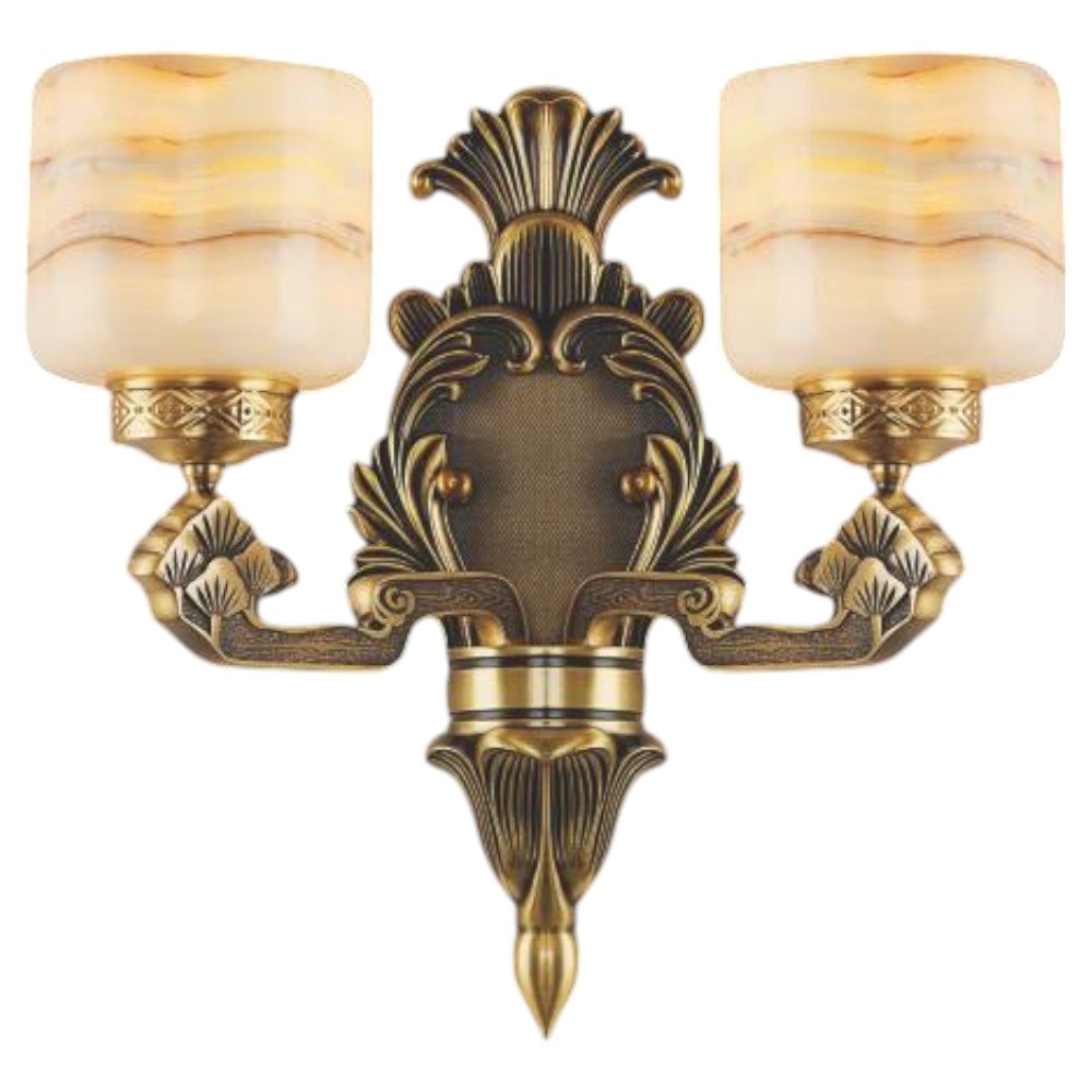 Đèn Vách Đồng Nguyên Chất Chao Đá Bạch Ngọc L400 x W250 x H300