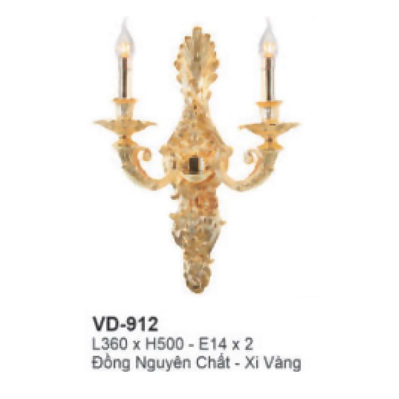 Đèn tường nến đồng L360*H500 - E14*2 - Đồng Nguyên Chất - Xi Vàng