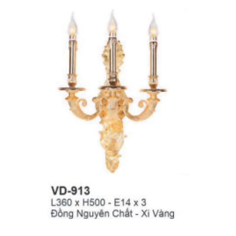 Đèn tường nến đồng L360*H500 - E14*3 - Đồng Nguyên Chất - Xi Vàng