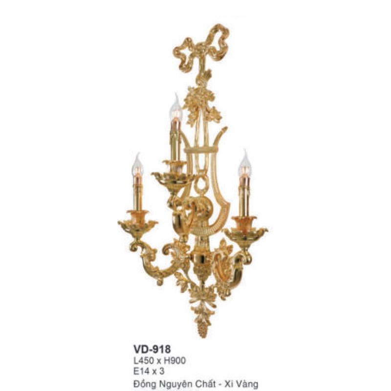 Đèn tường nến đồng L450*H900 - E14*3 - Đồng nguyên chất - Xi Vàng