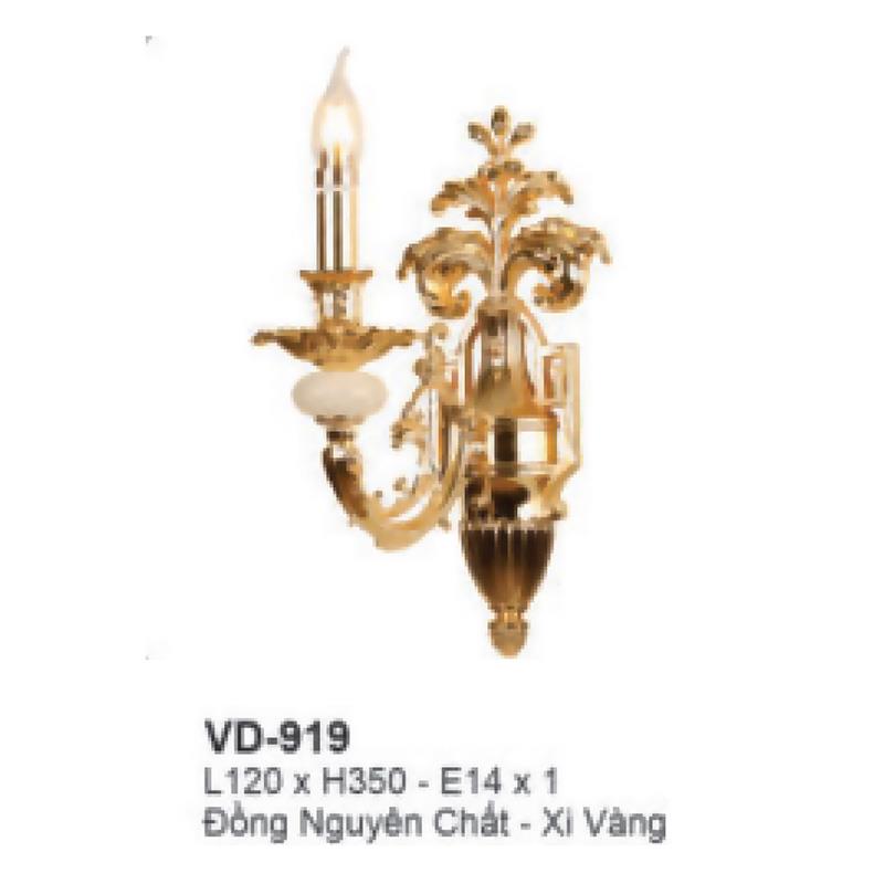 Đèn tường nến đồng L120*H350 - E14*1 - Đồng Nguyên Chất - Xi Vàng