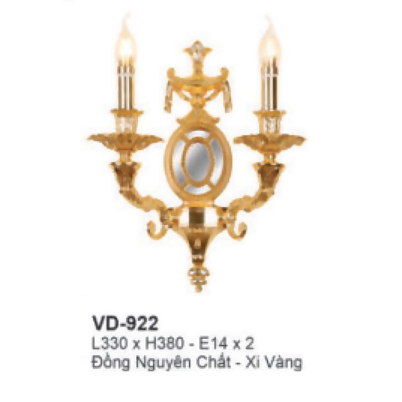 Đèn tường nến đồng L330*H380 - E14*2 - Đồng Nguyên Chất - Xi Vàng