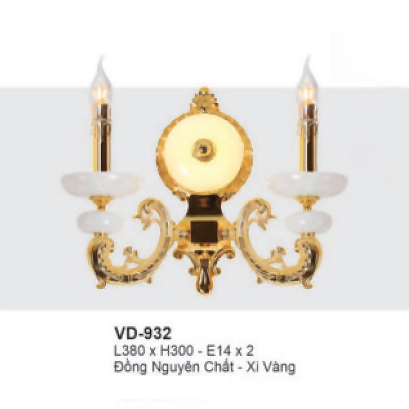 Đèn tường nến đồng L380*H300 - E14*2 - Đồng Nguyên Chất - Xi Vàng