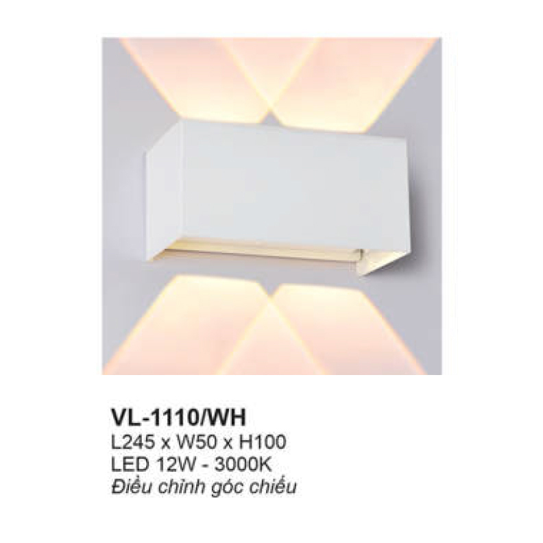 Đèn vách Andora L245 x W50 x H100 LED 12W - 3000K Điều chỉnh góc chiếu