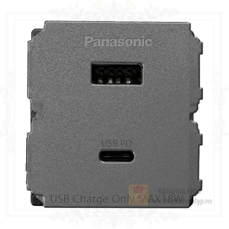 Hạt ổ cắm USB Panasonic WEF14821MYH-VN 2 cổng type A-C màu xám ánh kim
