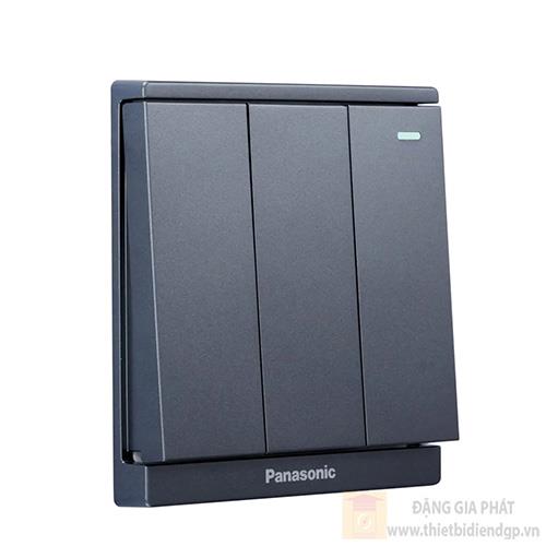 Bộ 3 công tắc B Panasonic WMF515MYH-1VN 1 chiều, bắt vít, có chỉ báo dạ quang 10A màu xám ánh kim