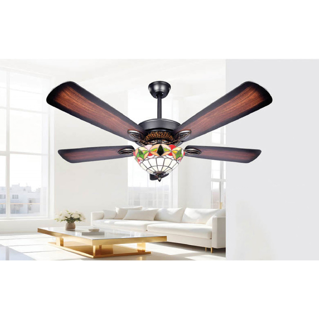 Quạt đèn trang trí Andora 5 cánh gỗ W1320 x H650 - E27*3