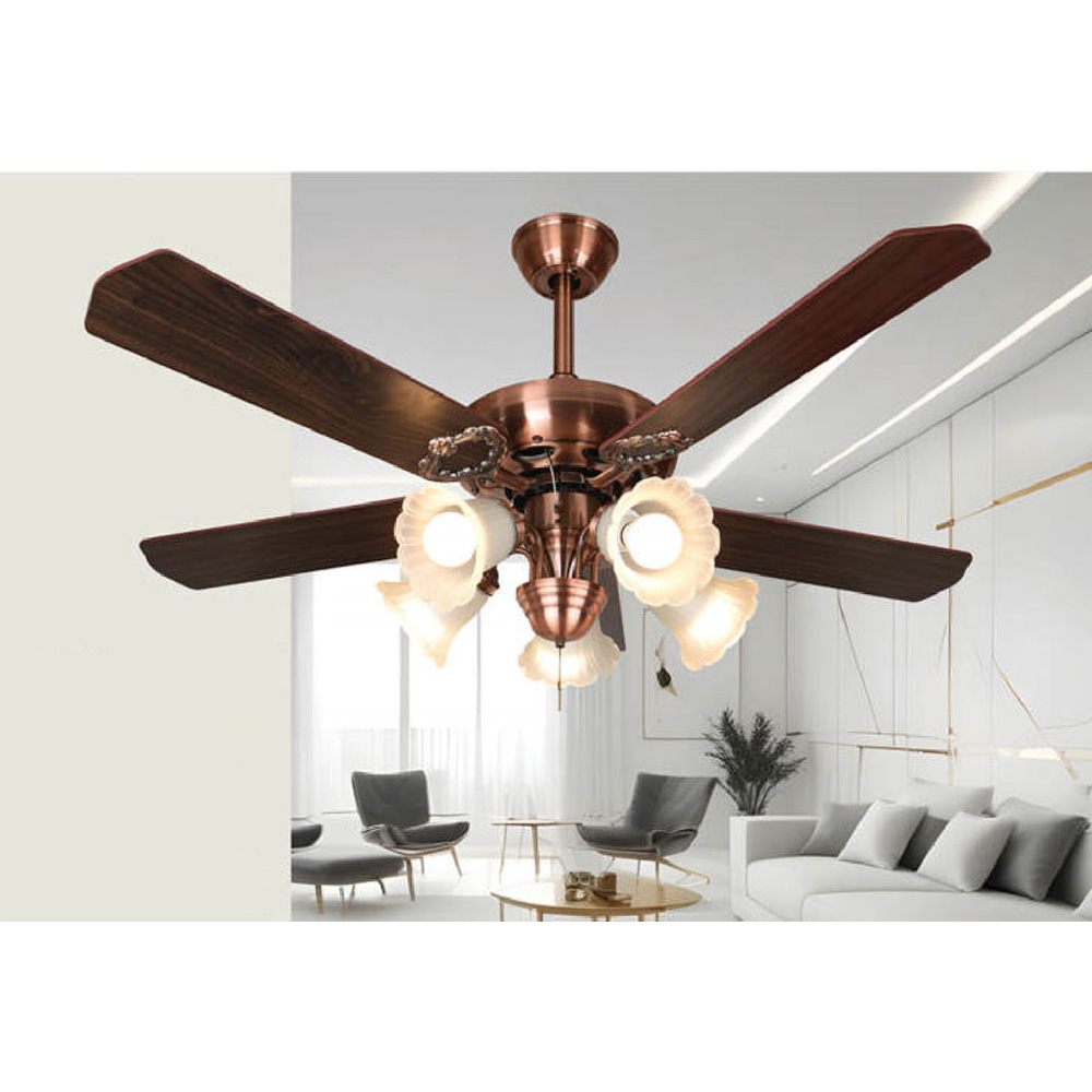 Quạt đèn trang trí Andora 5 cánh gỗ W1320 x H650 - E27*5
