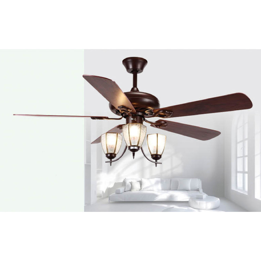 Quạt đèn trang trí Andora 5 cánh gỗ W1320 x H650 - E27*3