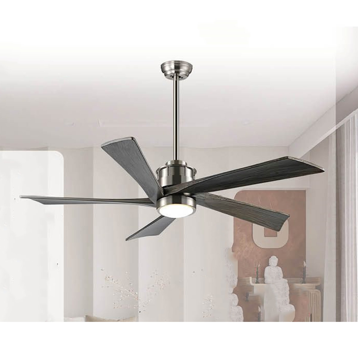 Quạt trần đèn 5 cánh gỗ 355 Decor QT60 màu xám