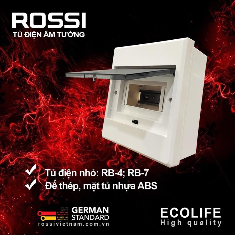 Tủ điện âm tường Rossi RB-4 mặt nhựa đế thép