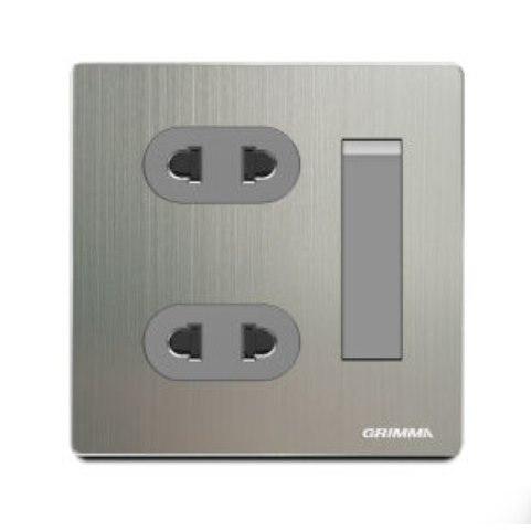 Bộ ổ cắm đôi 2 chấu + công tắc đơn 1 chiều Grimma G52K11SK2