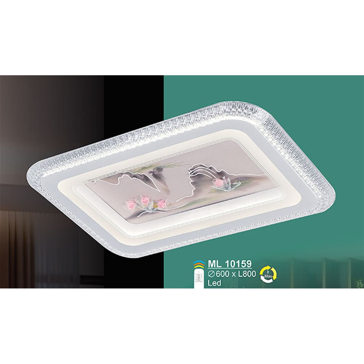 Đèn mâm chữ nhật ốp trần Sano ML 10159 Ø600*L800