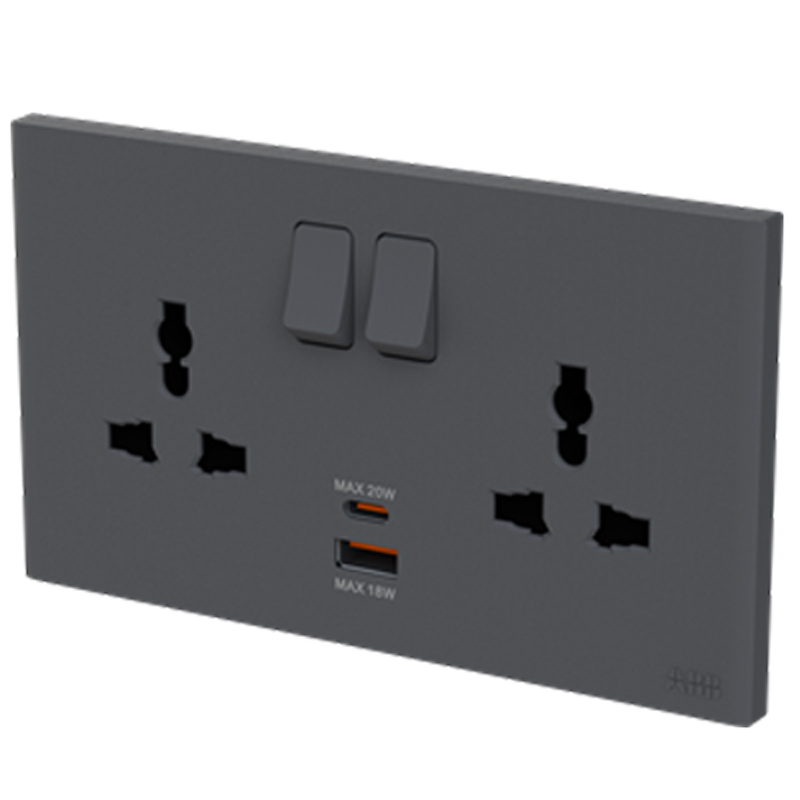 Bộ ổ cắm đa năng đôi ABB Framia BC250 16A kèm công tắc và cổng sạc type A+C