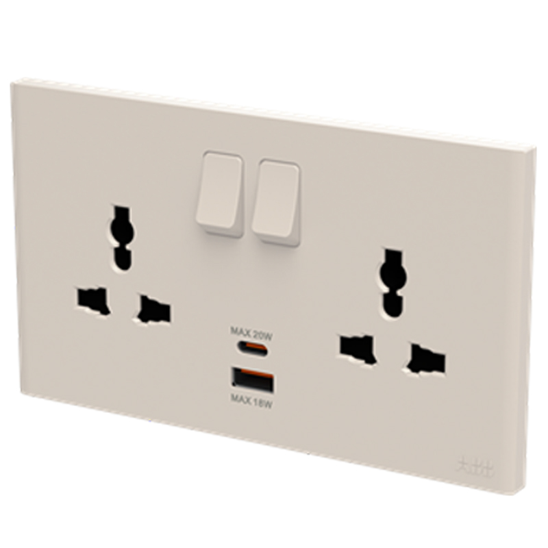 Bộ ổ cắm đa năng đôi ABB Framia BC250 16A kèm công tắc và cổng sạc type A+C