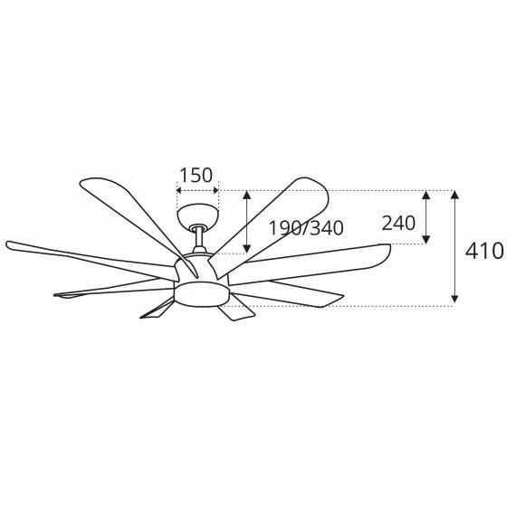 Quạt trần Sinwa 8 cánh ABS DC08 đèn led màu nâu