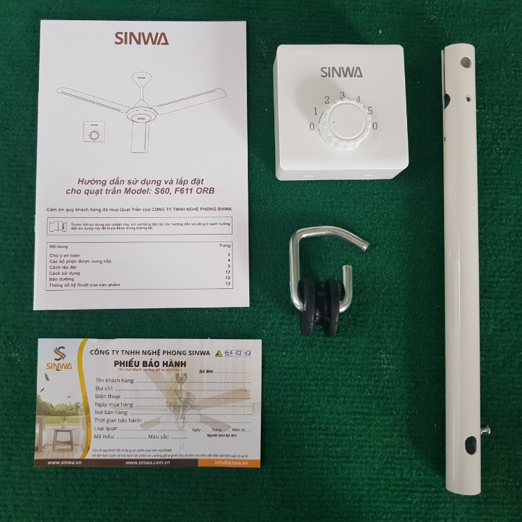 Quạt trần Sinwa 3 cánh sắt S60 màu trắng