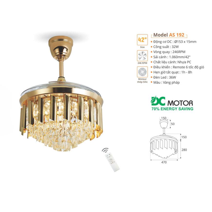 Quạt đèn trần cánh xếp Sinwa AS192