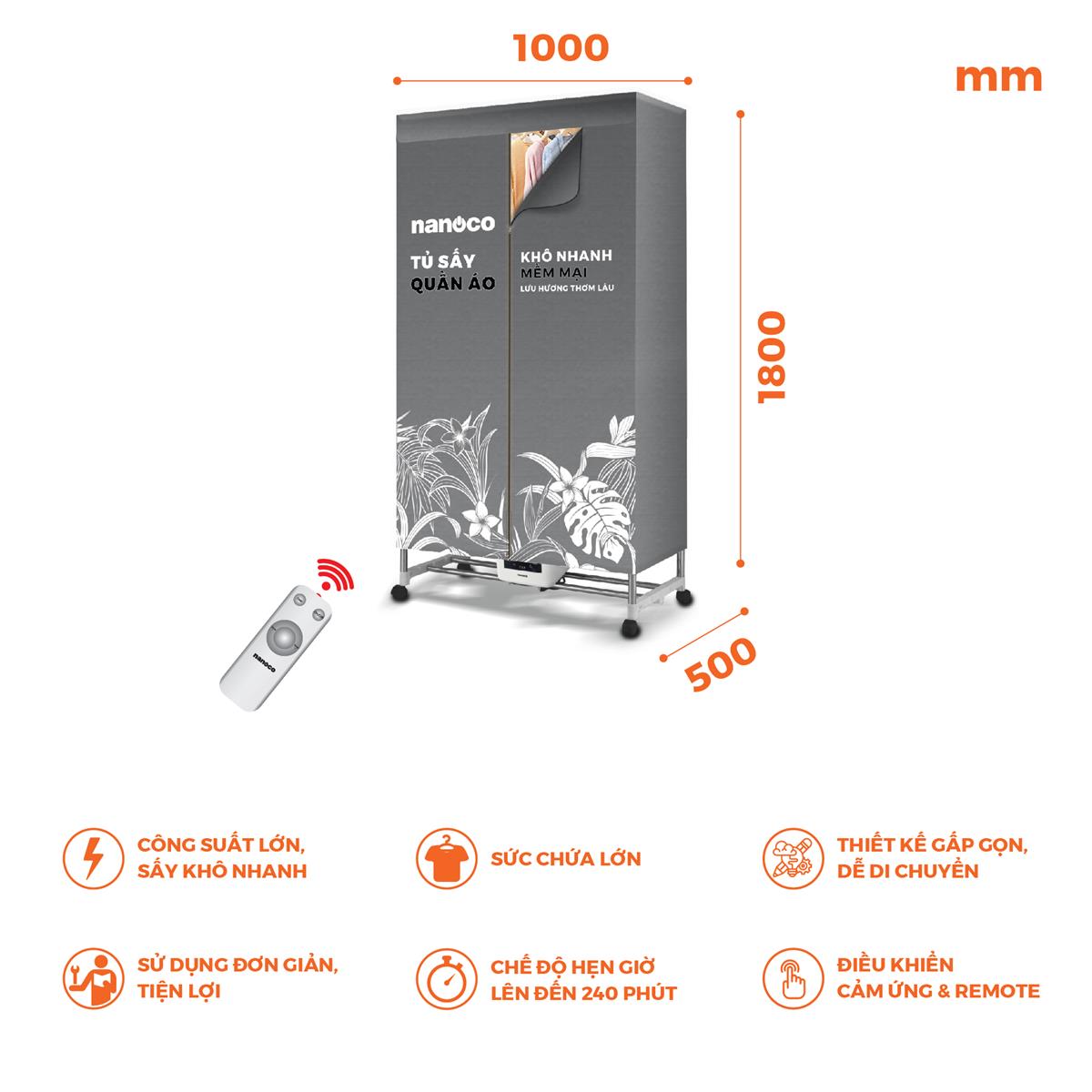 Tủ sấy quần áo Nanoco NCD2024RC 2000W