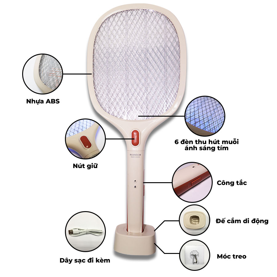 Vợt muỗi thông minh 2 in 1 Nanoco NMR103BE