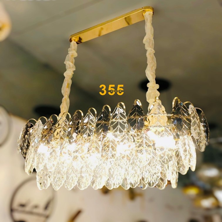 Đèn thả pha lê thân Inox cao cấp L900*H350, E14*10