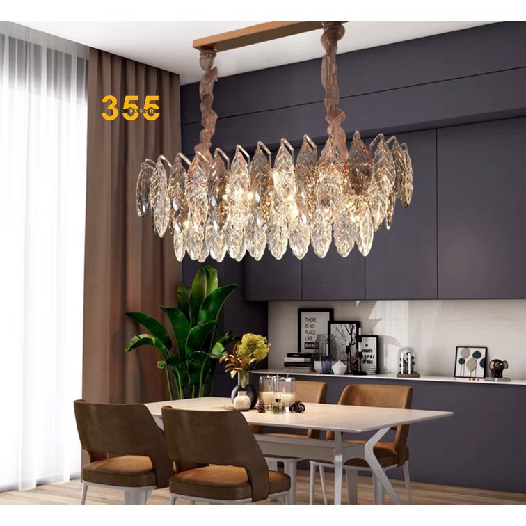 Đèn thả pha lê thân Inox cao cấp L900*H350, E14*10