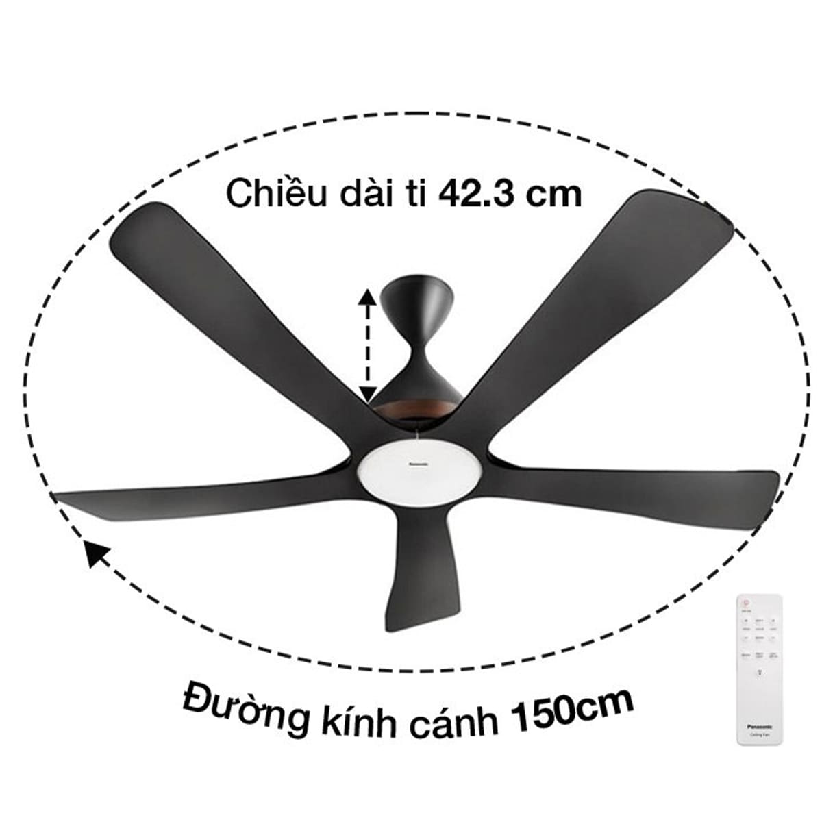 Quạt trần đèn Panasonic 5 cánh F-60DGN Ø150cm có kết nối Wifi