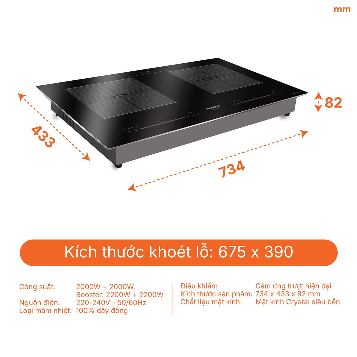 Bếp điện từ đôi Nanoco NICL482