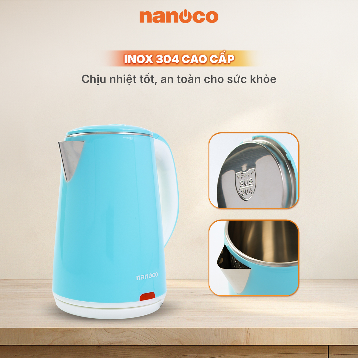 Bình đun nước siêu tốc nanoco NKT2241B