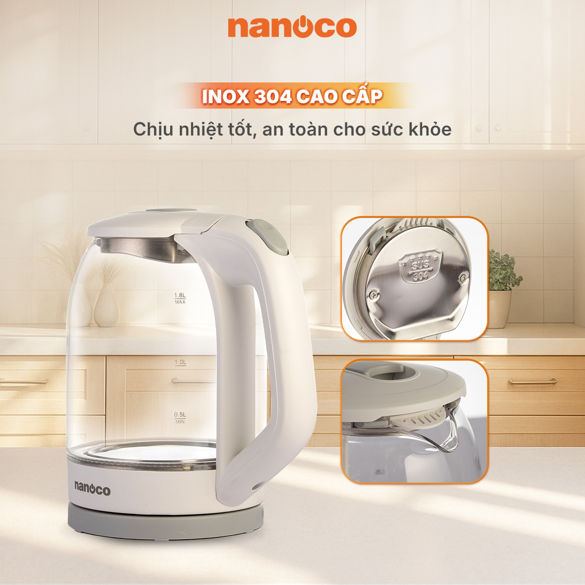 Bình đun nước siêu tốc NANOCO NKT1875W
