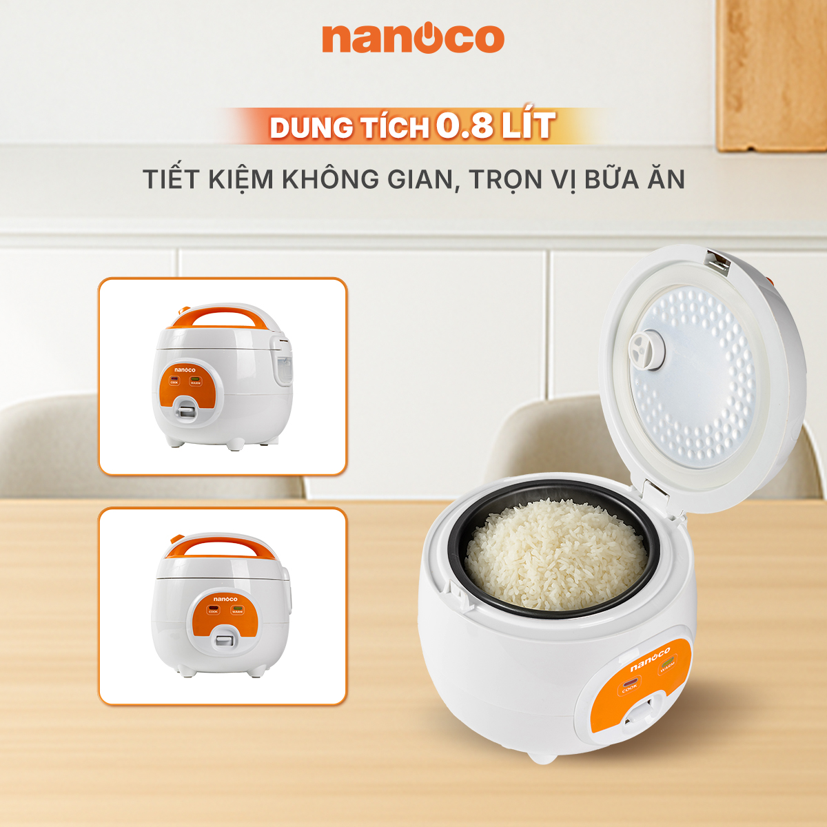Nồi cơm điện Nanoco NRC0801W 0.8L