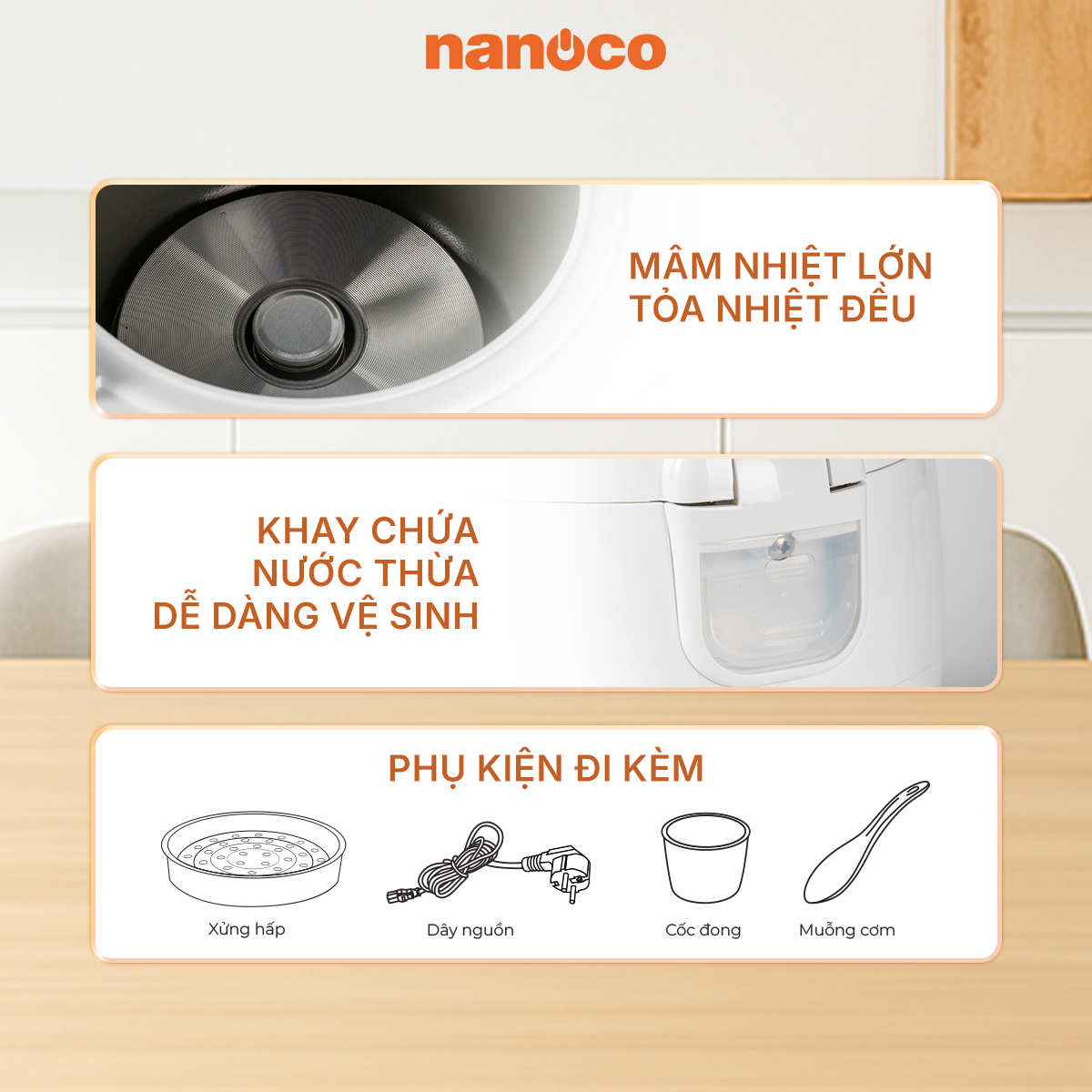 Nồi cơm điện Nanoco NRC0801W 0.8L